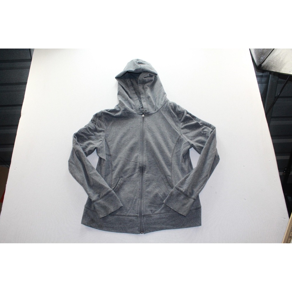 Danskin Now Hoodie Womens Large Gray Full Zip Athletic Sweatshirt Yoga Gym